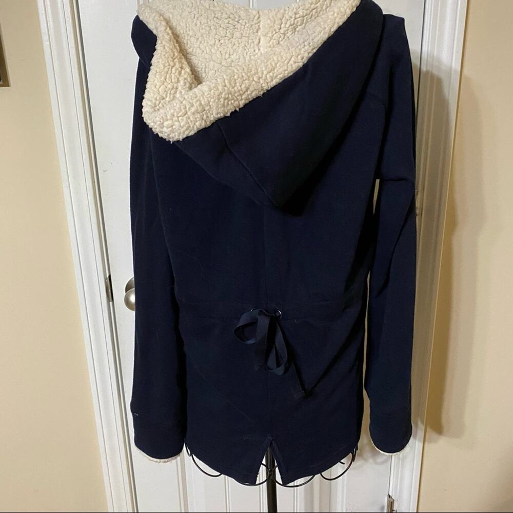 PJ Salvage Hoodie Jacket Size Medium Navy Blue Zip Front Shearling Lined Hood - Picture 5 of 11